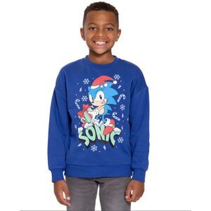 NEW NWT Boys Sz Small (6/7) Christmas Holiday SONIC THE HEDGEHOG Blue Sweatshirt